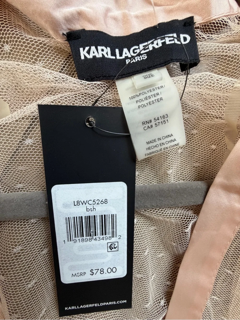 Karl Lagerfield Paris Sheer Polka Dot Kimono Shawl Mesh in Blush